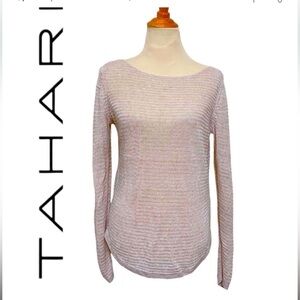 Tahari 100% linen Sheer Mesh‎ Knit Sweater Beige
Long Sleeve Pullover Size XL